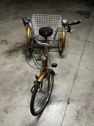 Triciclo Dorado con Cesta Trasera