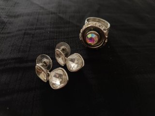 Anillo y pendientes con piedras brillantes
