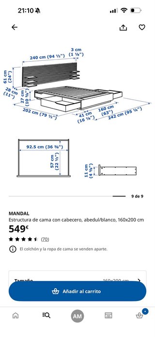 MANDAL Cabecero Abedul/Blanco