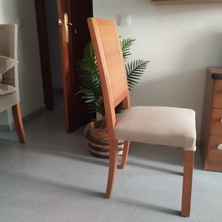 6 Sillas Comedor Madera y Tela Beige