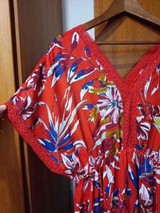 Vestido largo estampado rojo talla única