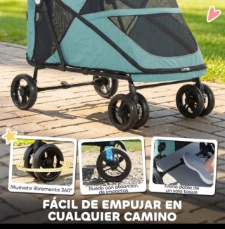Carrito para perros marrón y verde azulado