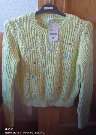 Jersey Pimkie punto calado floral verde