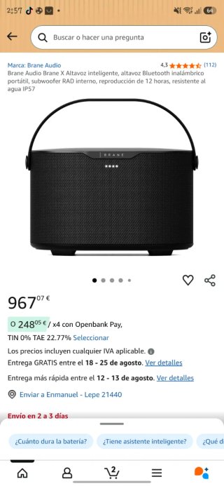 Altavoz BraneX Negro con cargador