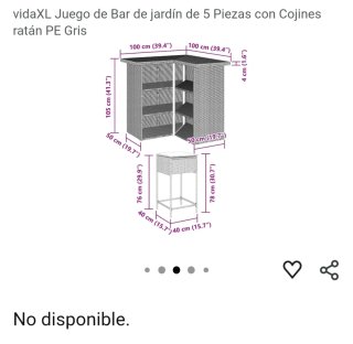 Juego de Bar Ratán PE Gris 5 Piezas
