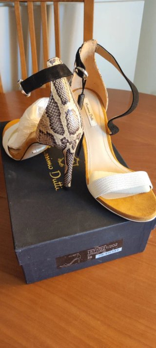 Sandalias Massimo Dutti Piel Tacon Beige/Oro T38