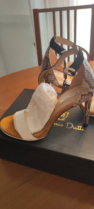 Sandalias Massimo Dutti Piel Tacon Beige/Oro T38