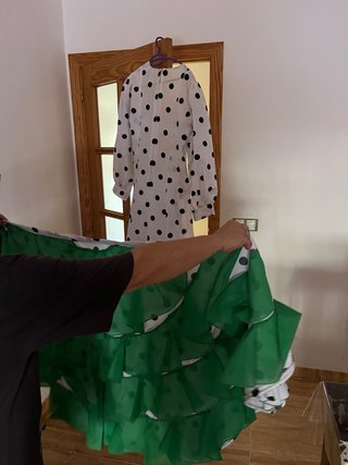 Vestido de Flamenco Blanco y Verde