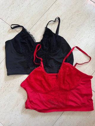 Conjunto 2 Tops Encaje Negro y Rojo