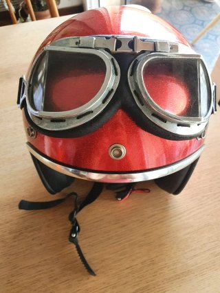 Casco Moto Vintage Rojo Glitter