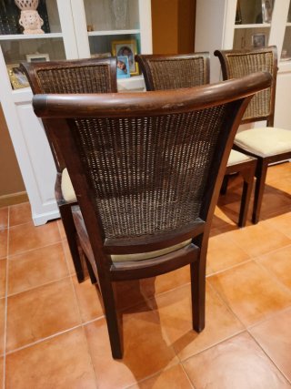 4 Sillas Comedor Madera y Mimbre