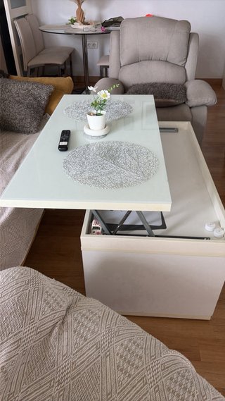 Mesa centro elevable cristal y madera