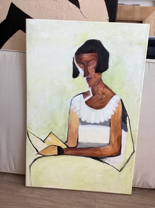 Pintura  mujer leyendo lienzo en canvas