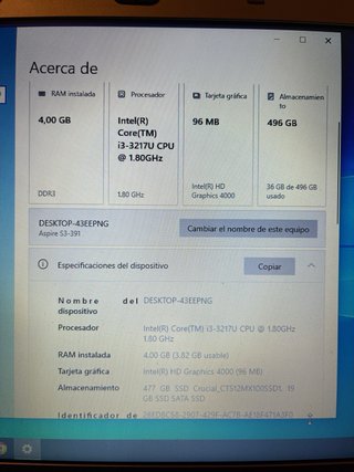 Portátil Acer Aspire S3-391 i3-3216U 1.80GHz