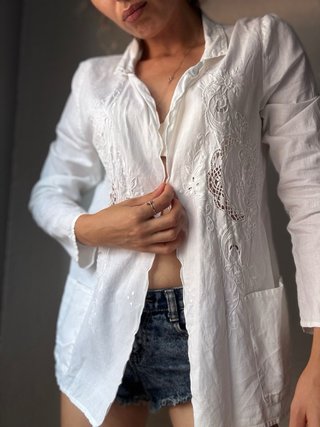 Blusa Bordada Lino Blanco Broderie Anglaise