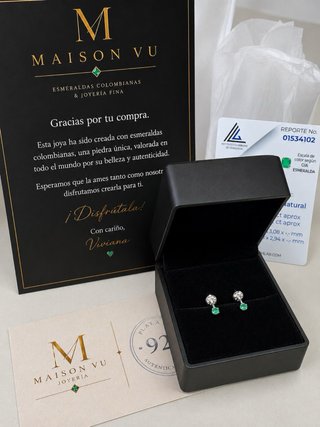 Pendientes Plata 925 Esmeralda Natural