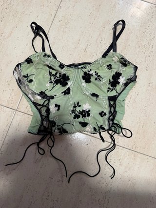 Top Corsé Floral Verde y Negro