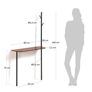Consola con perchero Marcolina acero negro y chapa de roble 80 x 160 cm