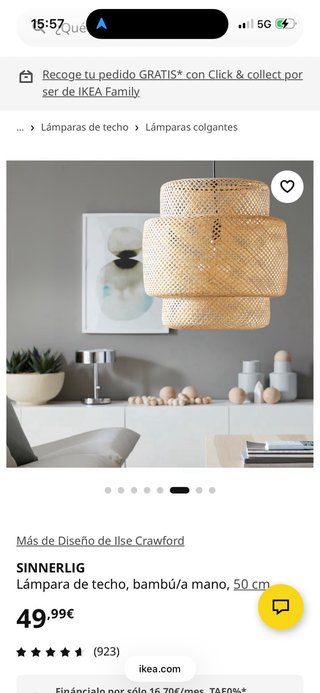 Lámpara de techo IKEA SINNERLIG Bambú 50cm