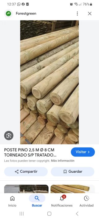 2 Postes Pino 2,5m Ø 8cm Torneado