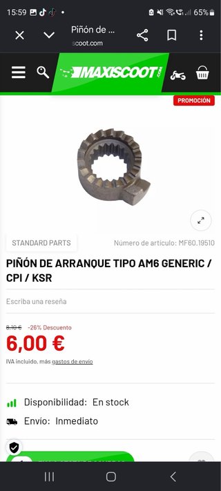 Piñón de Arranque AM6 Generic / CPI / KSR