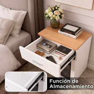 Chimenea eléctrica con mesita de noche