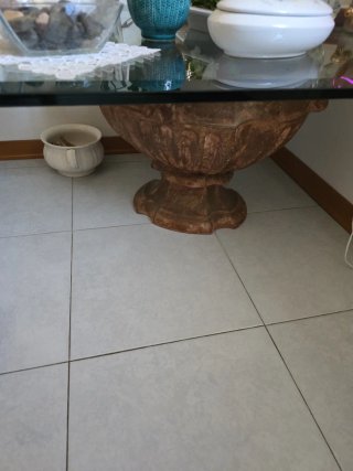 Tavolino cristallo molato e terracotta