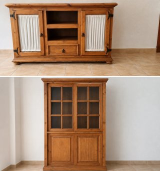 Mueble y vitrina rústicos madera