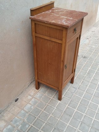 Mesita de noche antigua madera y mármol
