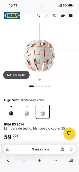 Lámpara colgante Ikea blanca/naranja