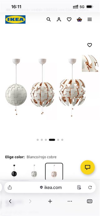 Lámpara colgante Ikea blanca/naranja