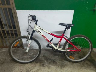 Bicicleta de montaña blanca y roja