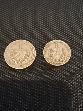 Lote 2 Monedas Cubanas 5 y 20 Centavos