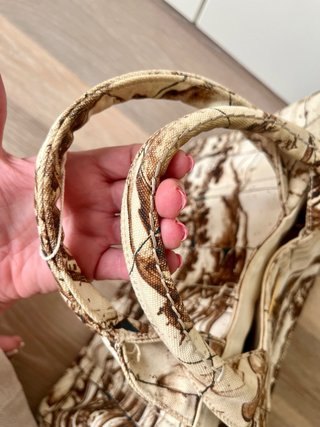 Borsa Prada Canapa in tela beige e marrone con stampa di paesaggio di campagna