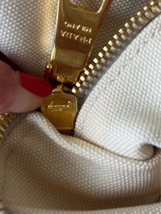 Borsa Prada Canapa in tela beige e marrone con stampa di paesaggio di campagna