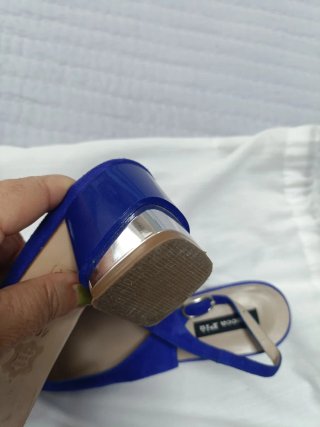 Zapatos tacón azul y plateado talla 40