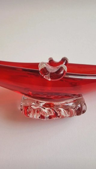 Cenicero Góndola Vidrio Soplado Rojo Vintage