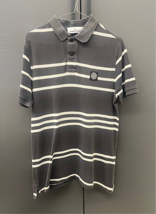 Polo Stone Island a righe grigio e bianco