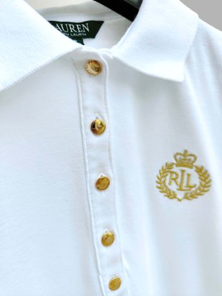 Ralph Lauren Polo Shirt White Cotton Gold Logo XS
