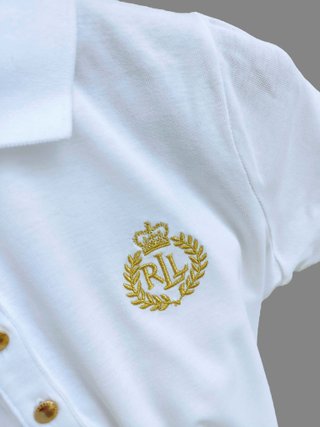 Ralph Lauren Polo Shirt White Cotton Gold Logo XS