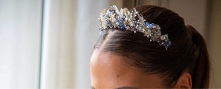 Tiara Novia Flores Azul y Plata