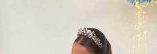 Tiara Novia Flores Azul y Plata