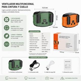 Ventilador Cintura/Cuello Recargable USB