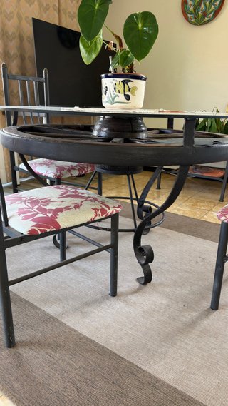 Mesa Comedor Rueda Carruaje Antigua Cristal