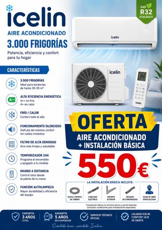 Aire Acondicionado Icelin 3000 Frigorías + Instala