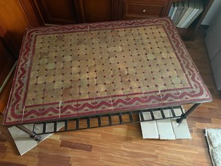 Mesa Mosaico Artesanal Forja Marrón y Rojo