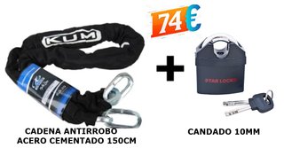 Cadena Antirrobo Acero Cementado 150cm + Candado