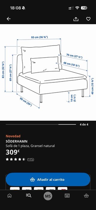 Butaca modular tela beige Soderhamn