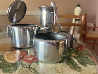 Juego servicio café/desayuno cristal y metal