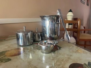 Juego servicio café/desayuno cristal y metal